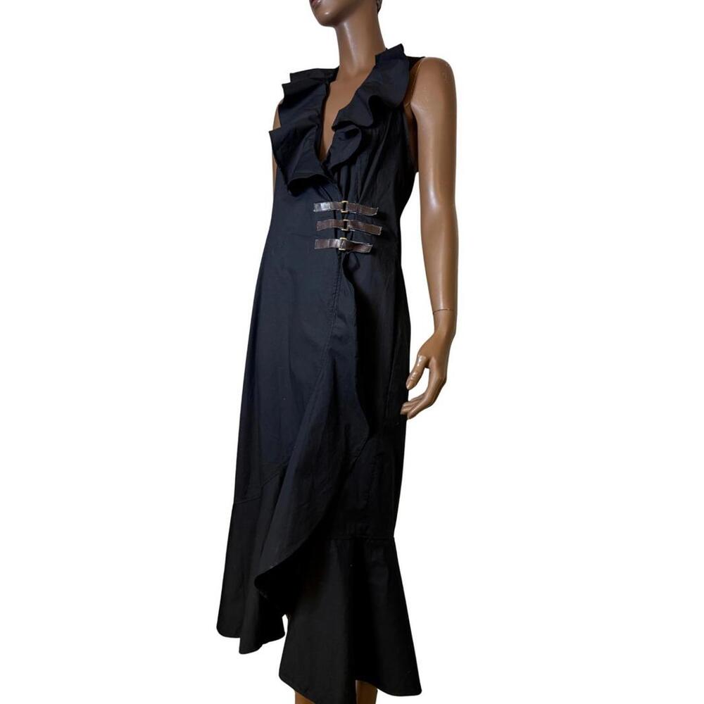 Finley sleeveless cascading ruffles midi dress buckles details size 8 cotton